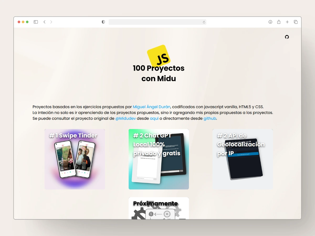 Captura de pantalla del proyecto 100js proyectos con Midu